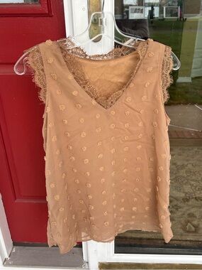 Sleeveless V-Neck Lace-Trim Blouse